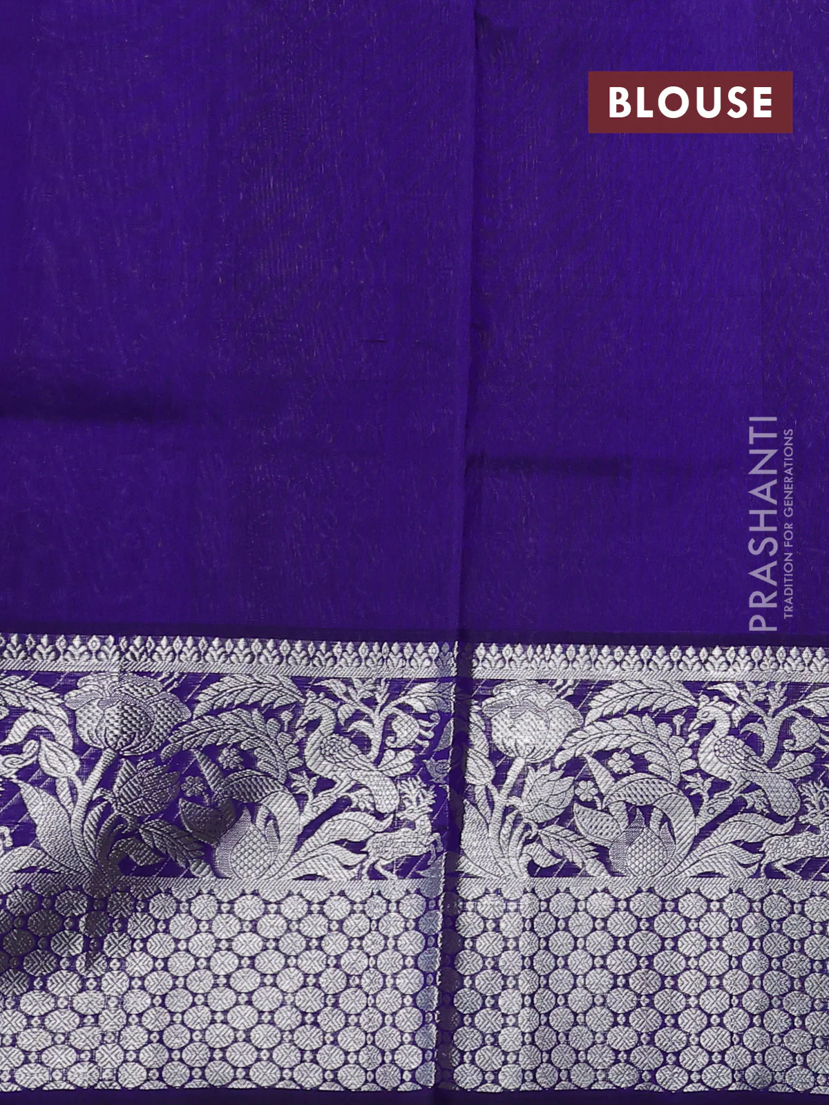 Venkatagiri silk saree blue with silver & gold zari woven buttas and long silver zari woven border - Image 4