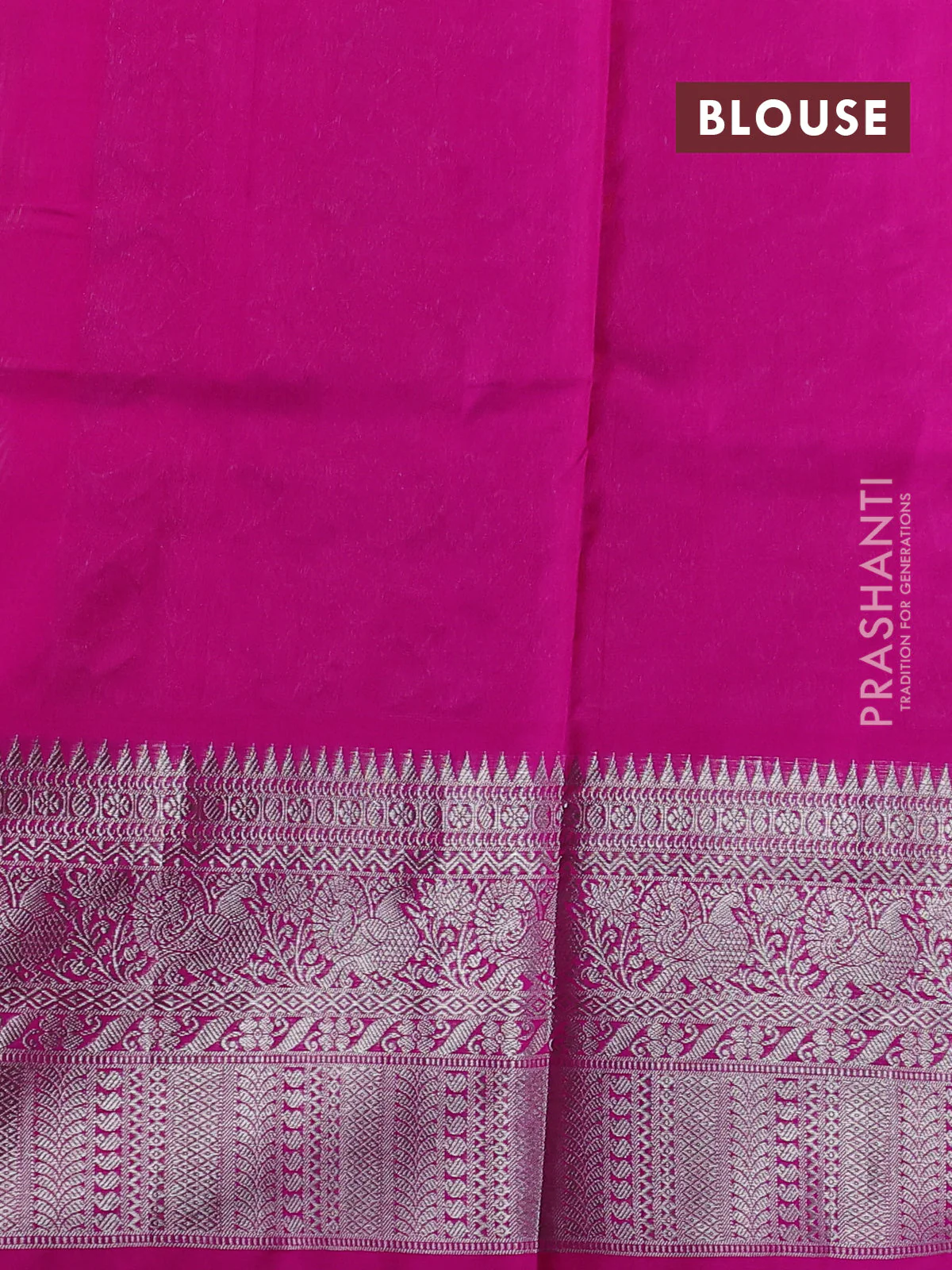 Venkatagiri silk saree bottle green and pink with allover silver zari checks & annam buttas and long silver zari woven border - Image 4
