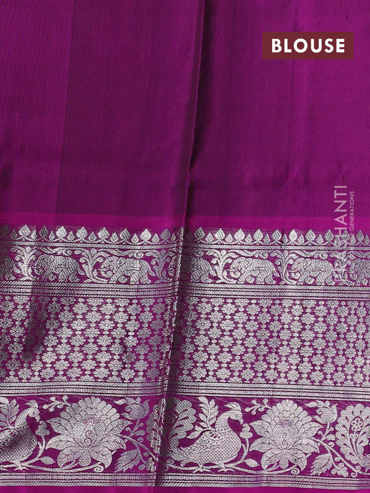 Venkatagiri silk saree bottle green and purple with allover silver zari woven buttas and long silver zari woven border - Image 4