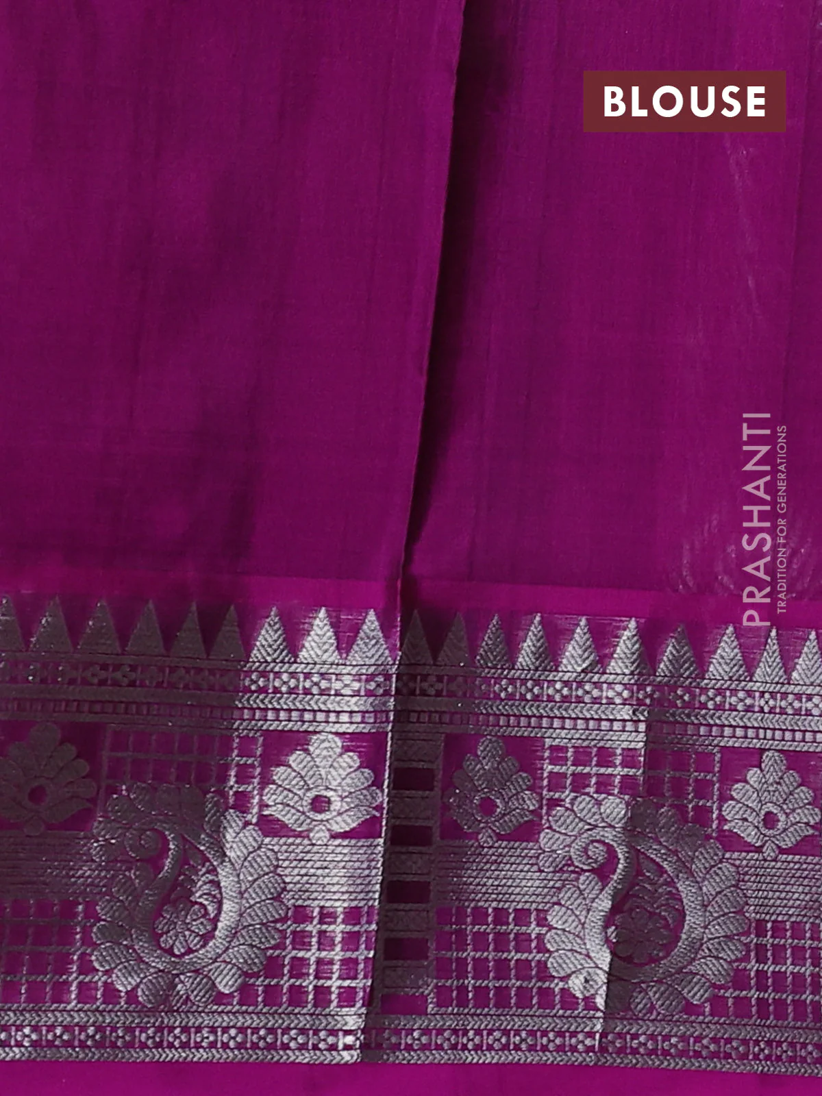 Venkatagiri silk saree bottle green and purple with silver zari woven buttas and silver zari woven border - Image 4