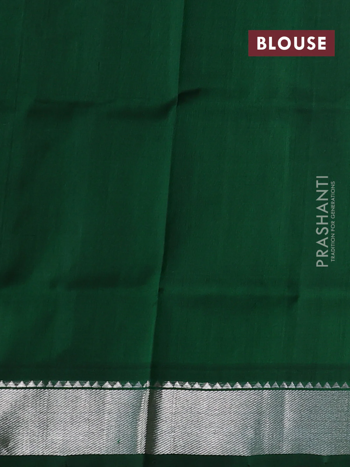 Venkatagiri silk saree bottle green with silver zari woven floral buttas and silver zari woven border - Image 4
