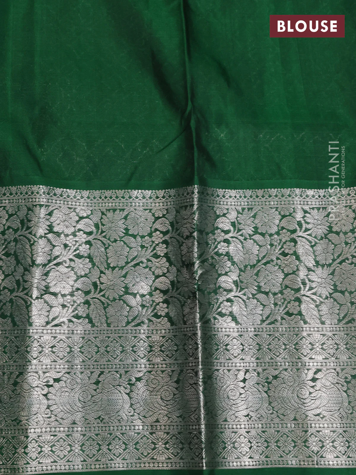 Venkatagiri silk saree cs blue and green with silver zari woven floral buttas and long silver zari woven border - Image 4
