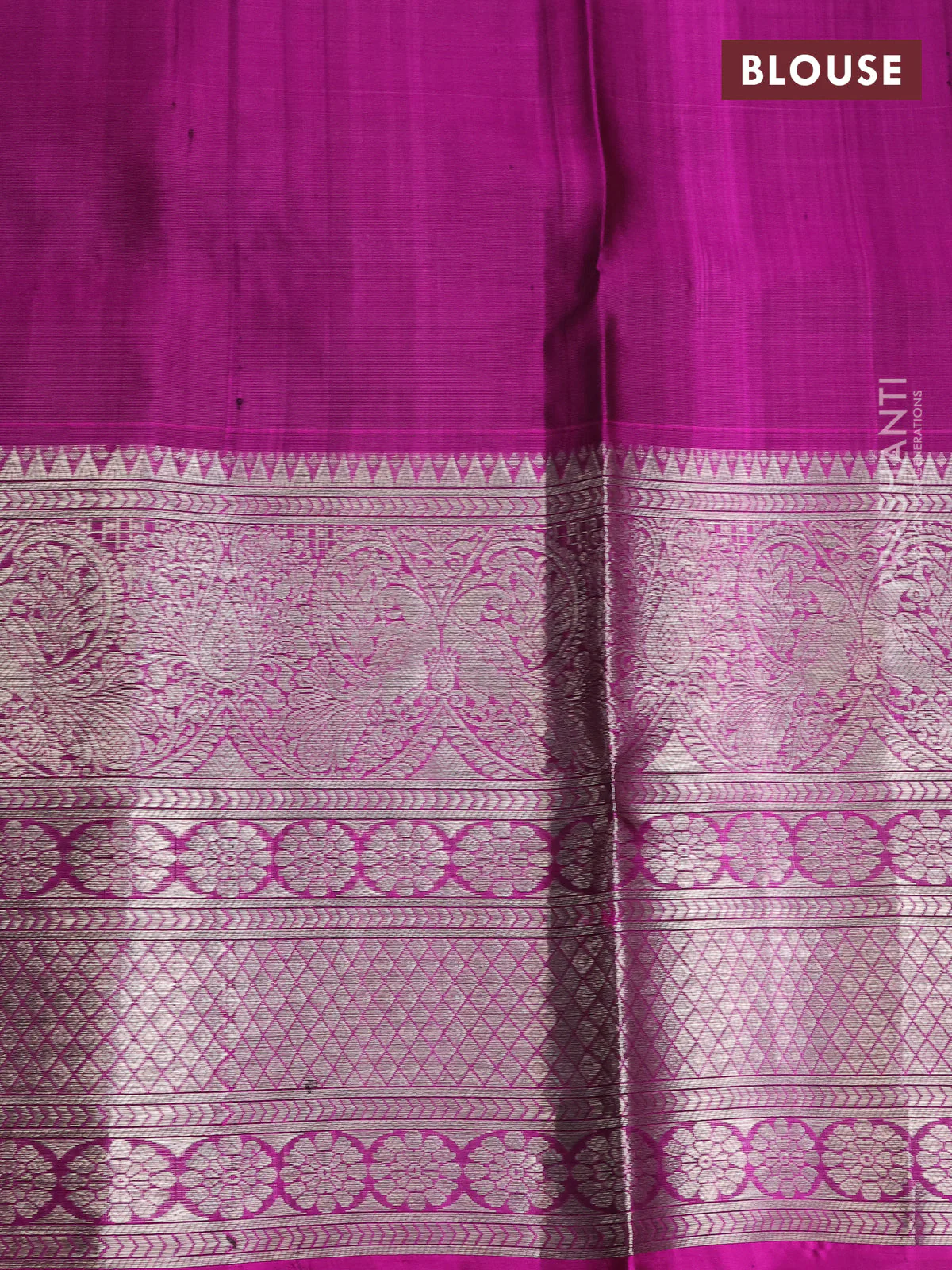 Venkatagiri silk saree dark green and purple with allover zari weaves & buttas and long silver zari woven border - Image 4