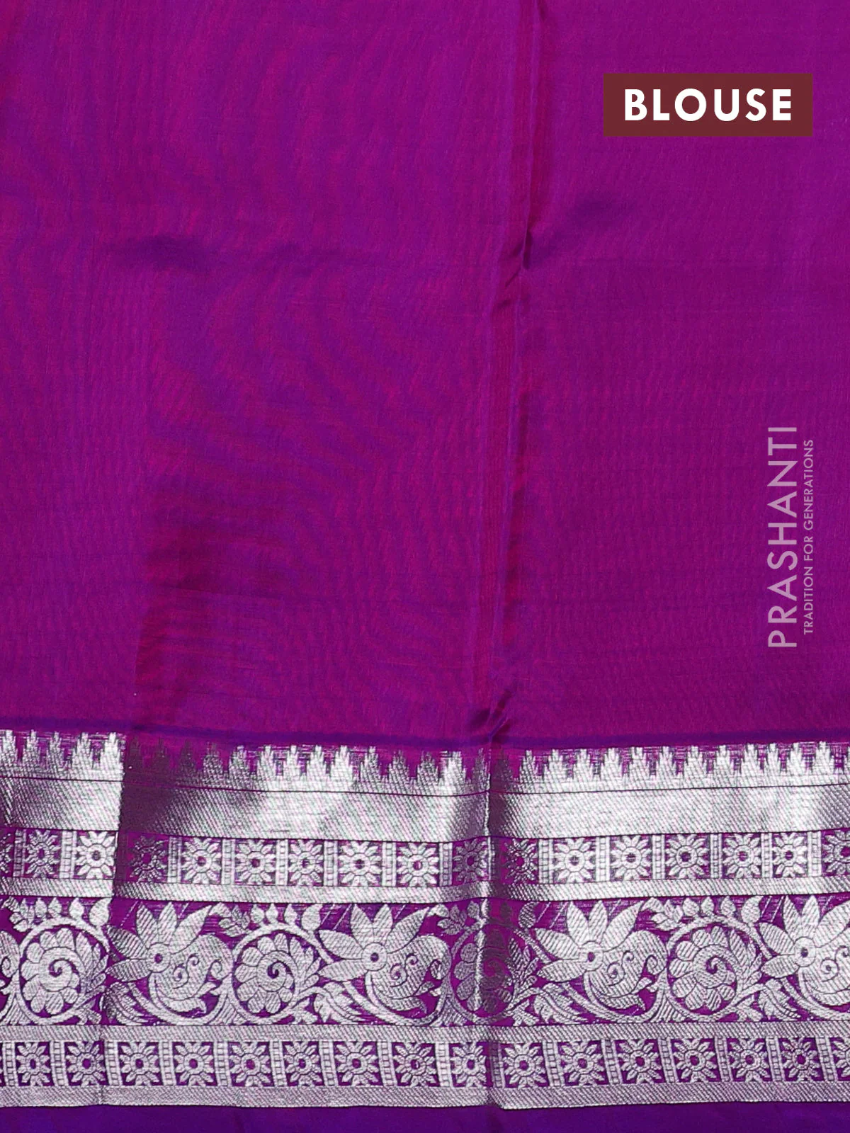 Venkatagiri silk saree dual shade of pink and purple with silver zari woven buttas and silver zari woven border - Image 4