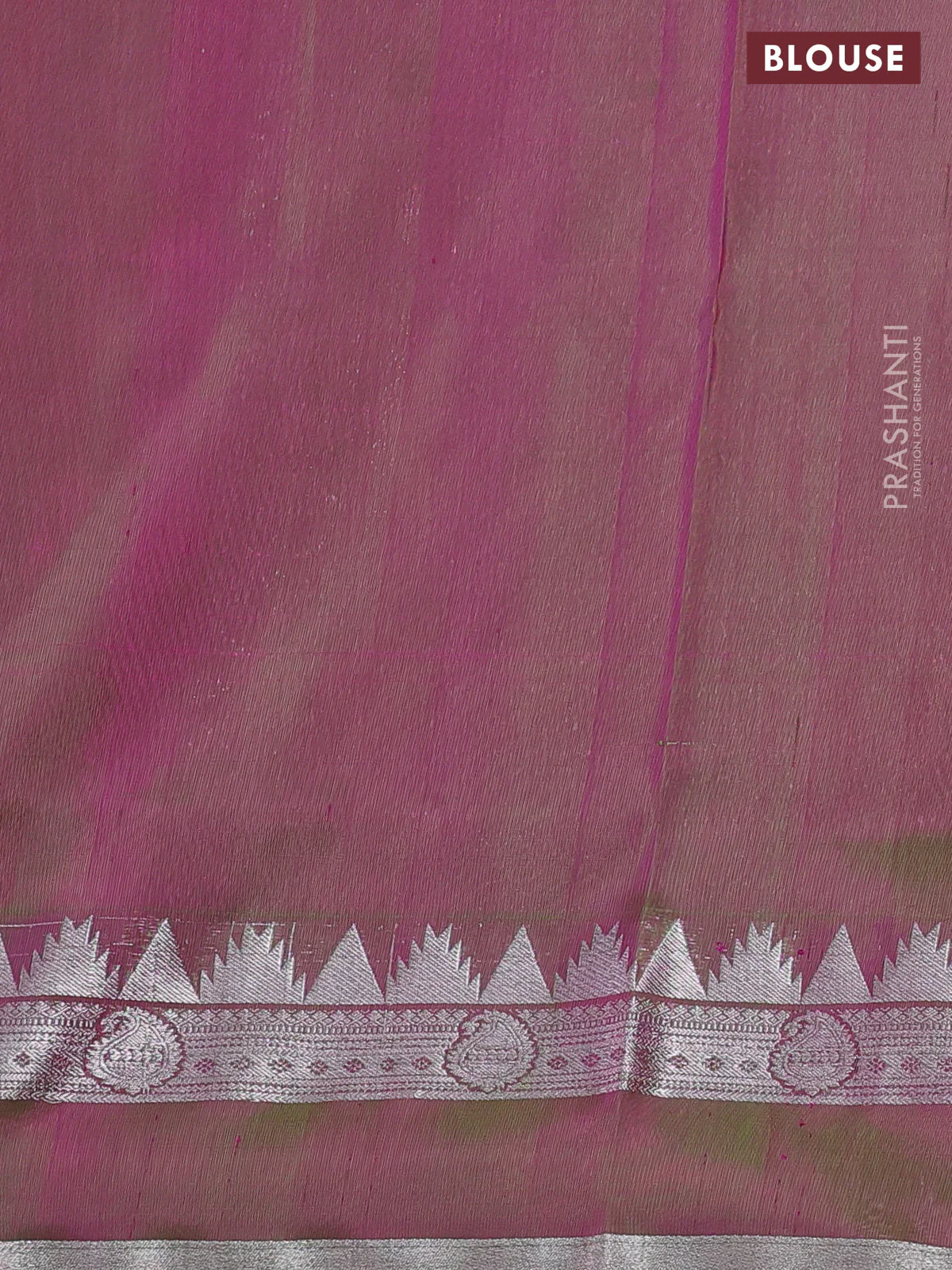 Venkatagiri silk saree dual shade of pinkish orange and dual shade of green with plain body and rettapet silver zari woven border - Image 4