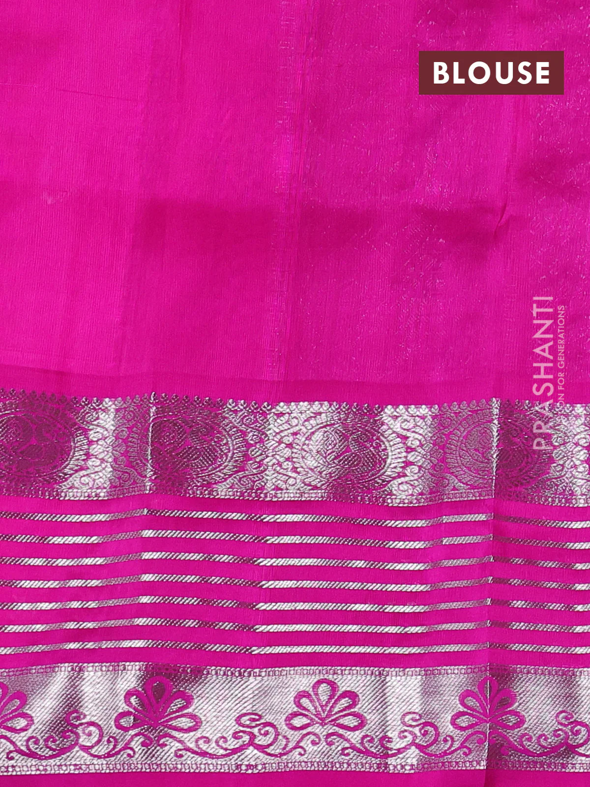 Venkatagiri silk saree dual shade of pinkish orange and pink with allover silver zari checks & buttas and long silver zari woven border - Image 4