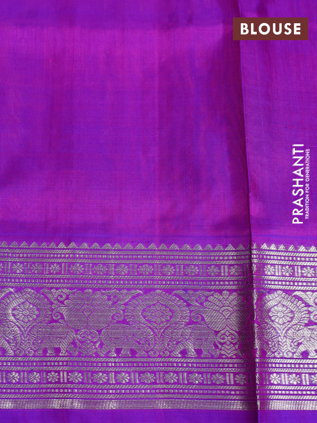 Venkatagiri silk saree dual shade of pinkish orange and purple with allover silver zari weaves and silver zari woven border - Image 4