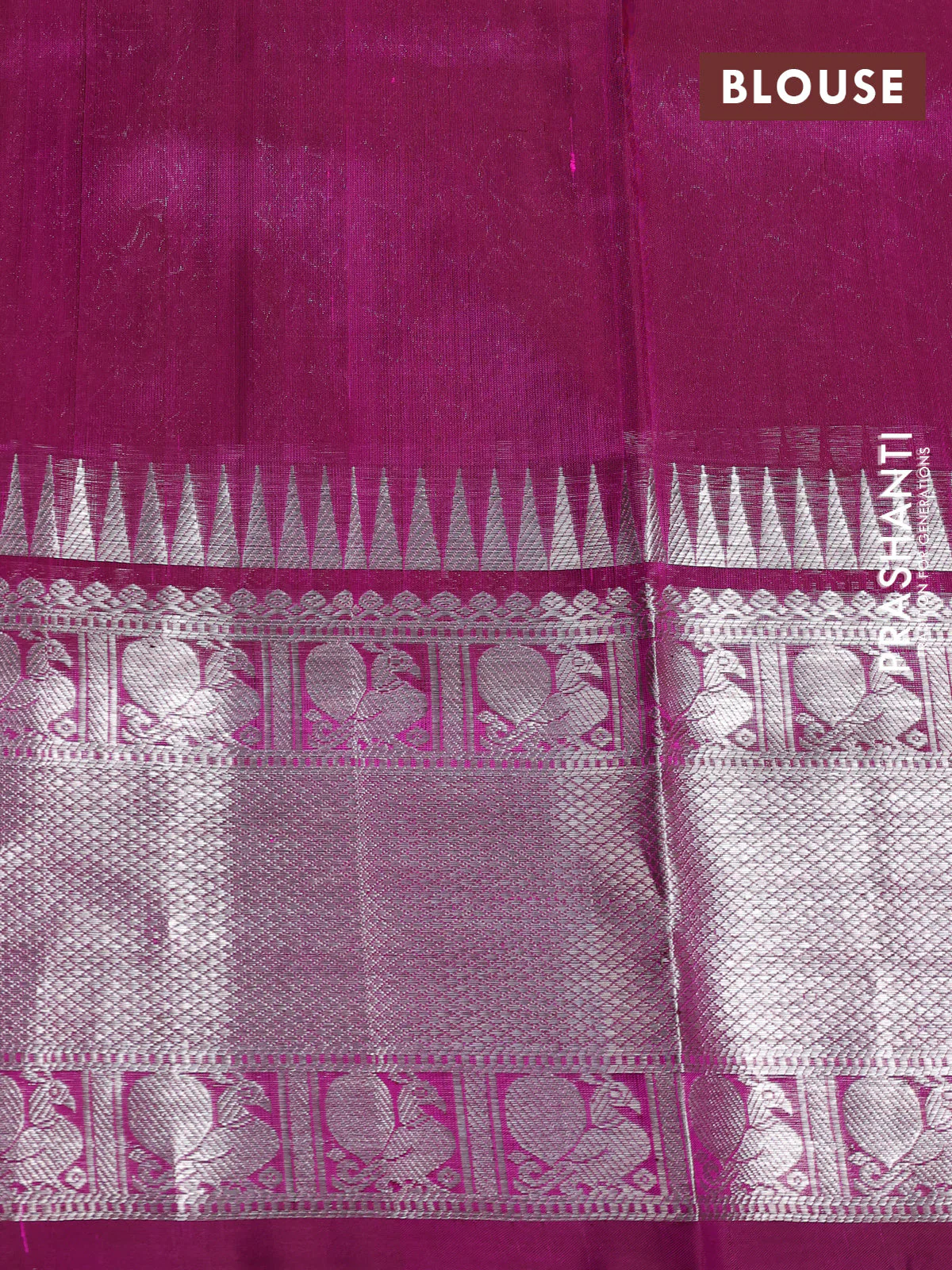 Venkatagiri silk saree dual shade of pinkish orange and purple with allover snall zari checks and long silver zari woven border - Image 4