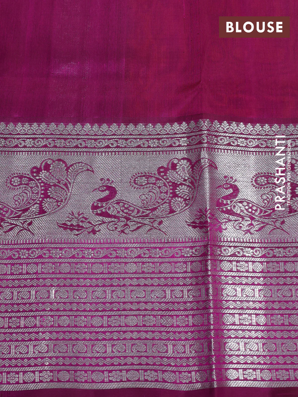 Venkatagiri silk saree dual shade of pinkish orange and purple with silver zari woven buttas and long silver zari woven border - Image 4