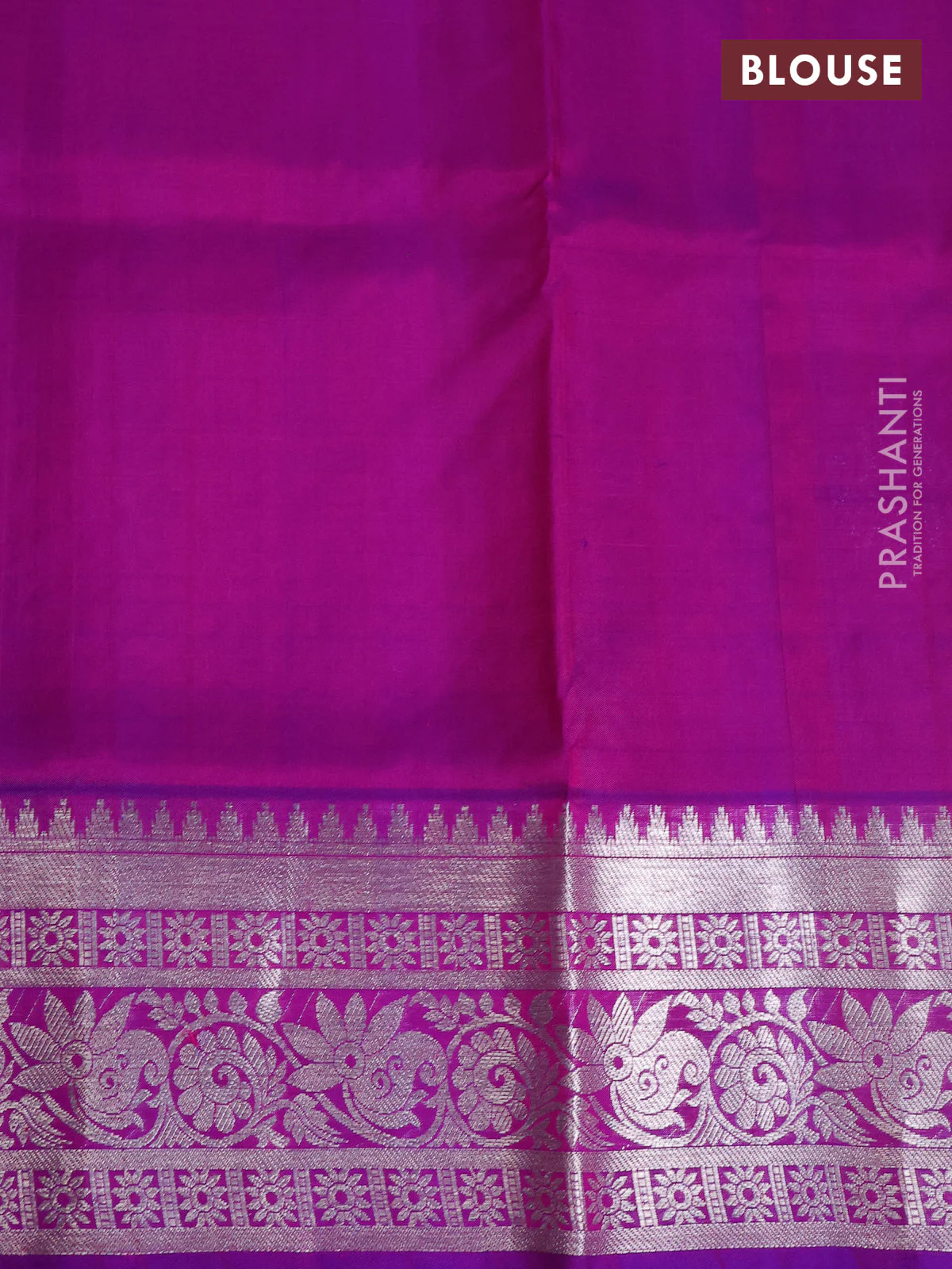 Venkatagiri silk saree dual shade of pinkish orange and purple with silver zari woven buttas and rich silver zari woven border - Image 4