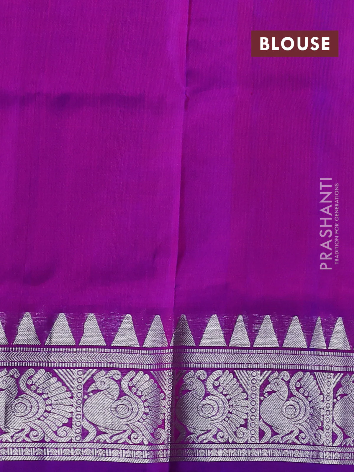 Venkatagiri silk saree dual shade of pinkish orange and purple with silver zari woven buttas and silver zari woven border - Image 4