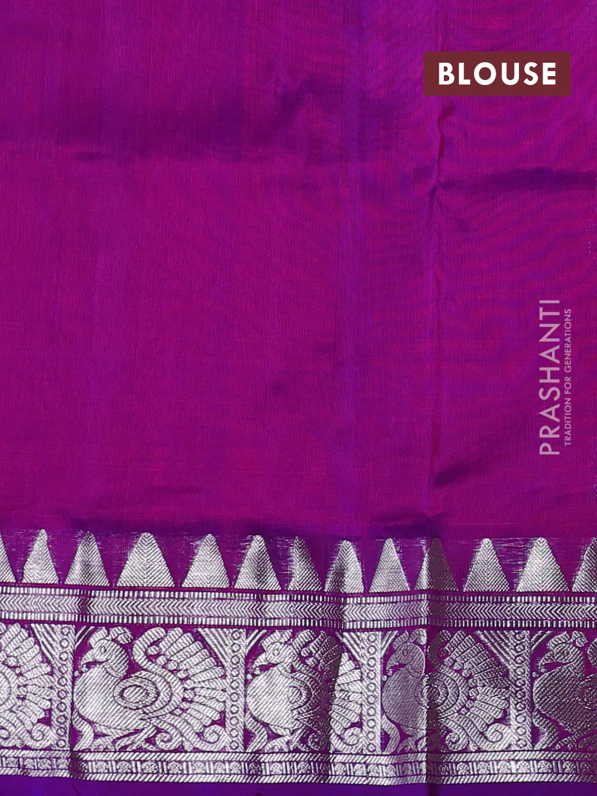 Venkatagiri silk saree dual shade of pinkish orange and purple with silver zari woven buttas and silver zari woven border - Image 4