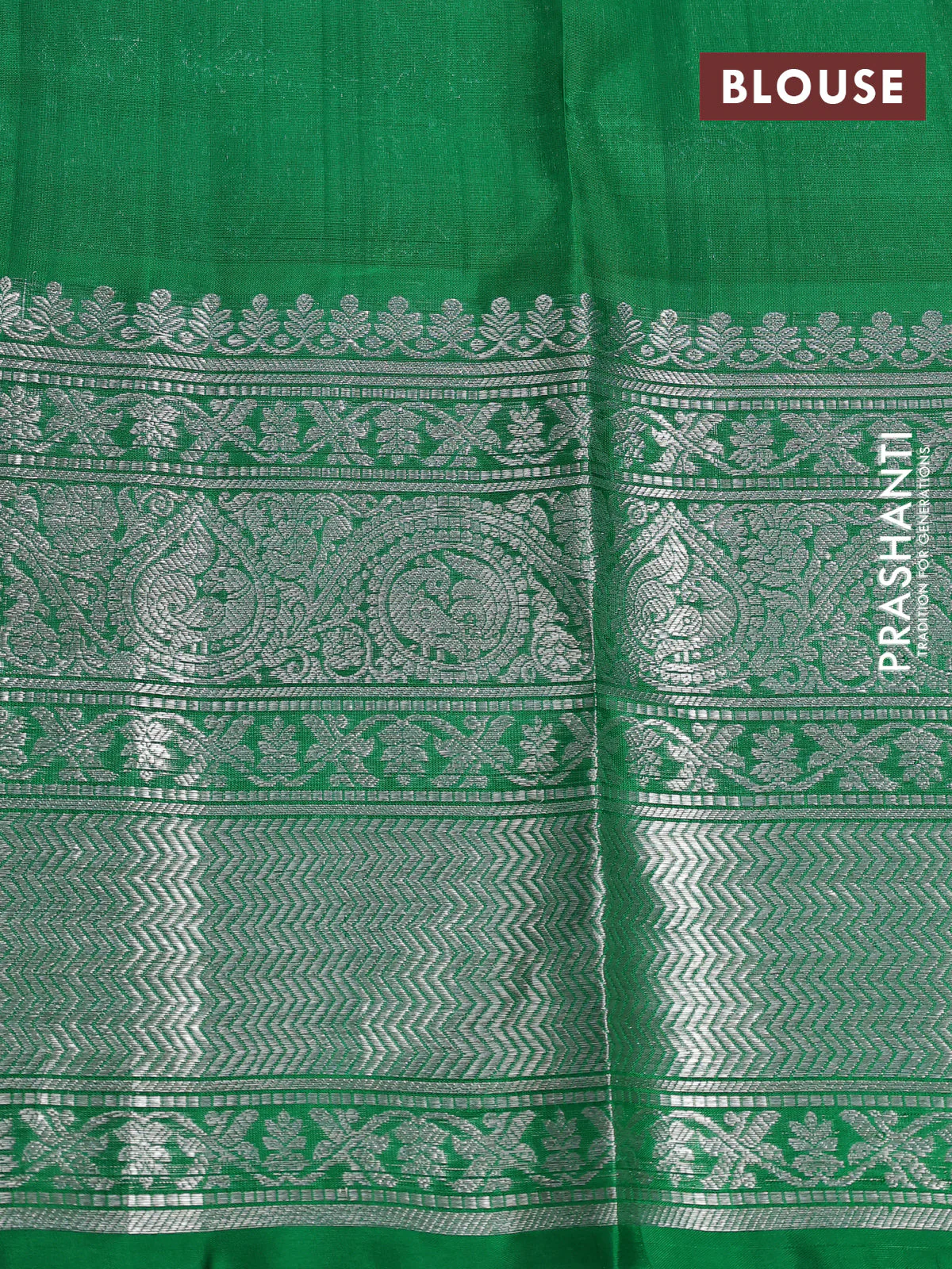 Venkatagiri silk saree dual shade of teal blue and green with silver zari woven buttas and long silver zari woven border - Image 4