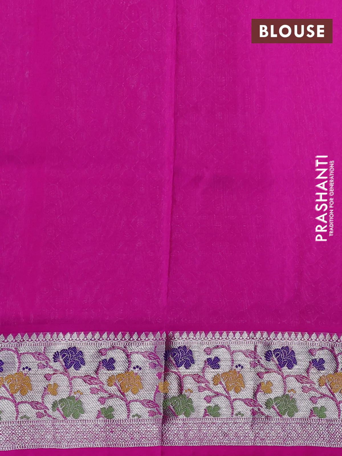 Venkatagiri silk saree green and magenta pink with allover zig zag silver zari weaves and silver zari woven paithani border - Image 4