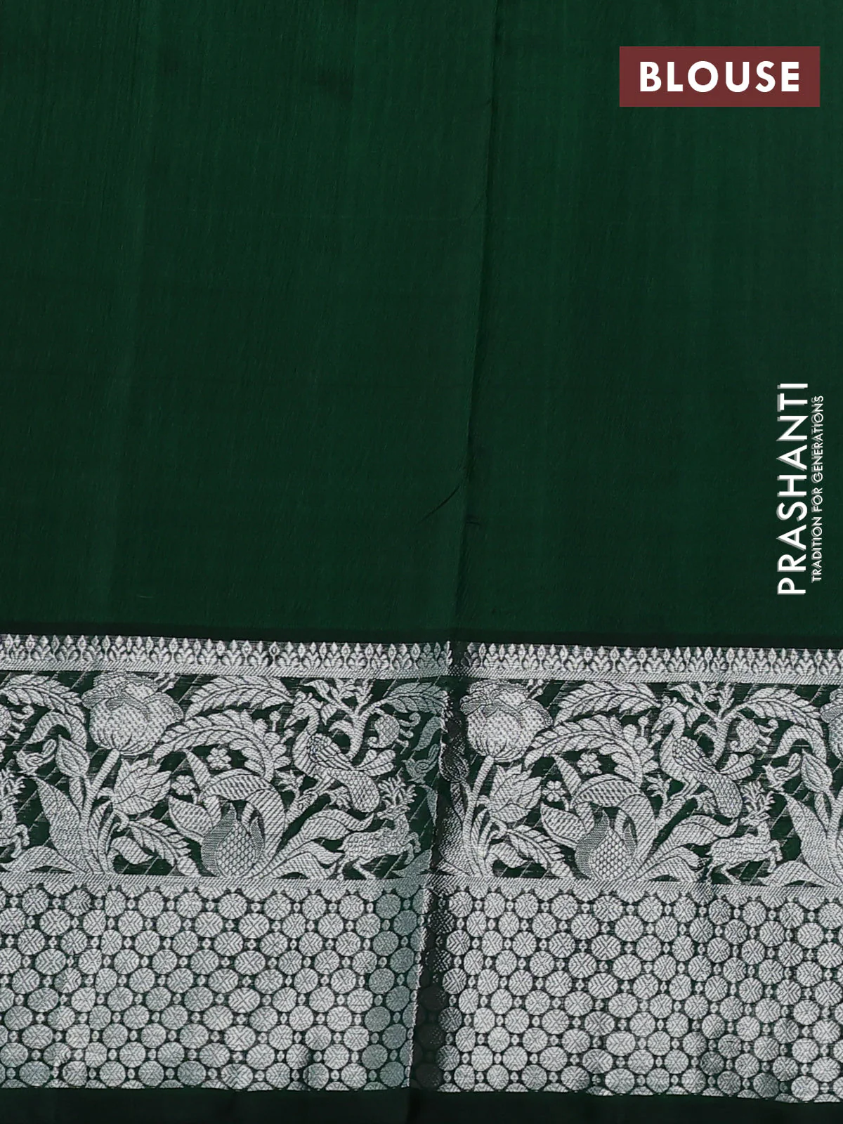 Venkatagiri silk saree green with silver & gold zari woven floral buttas and long silver zari woven border - Image 4