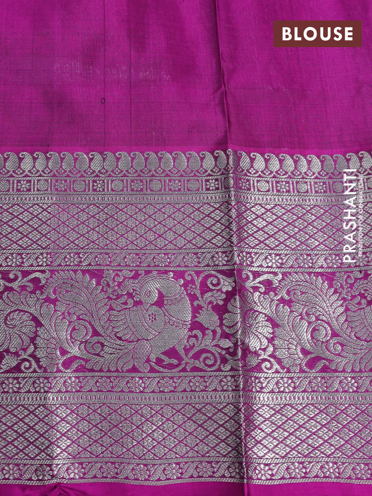 Venkatagiri silk saree grey and purple with silver zari woven buttas and long silver zari woven border - Image 4