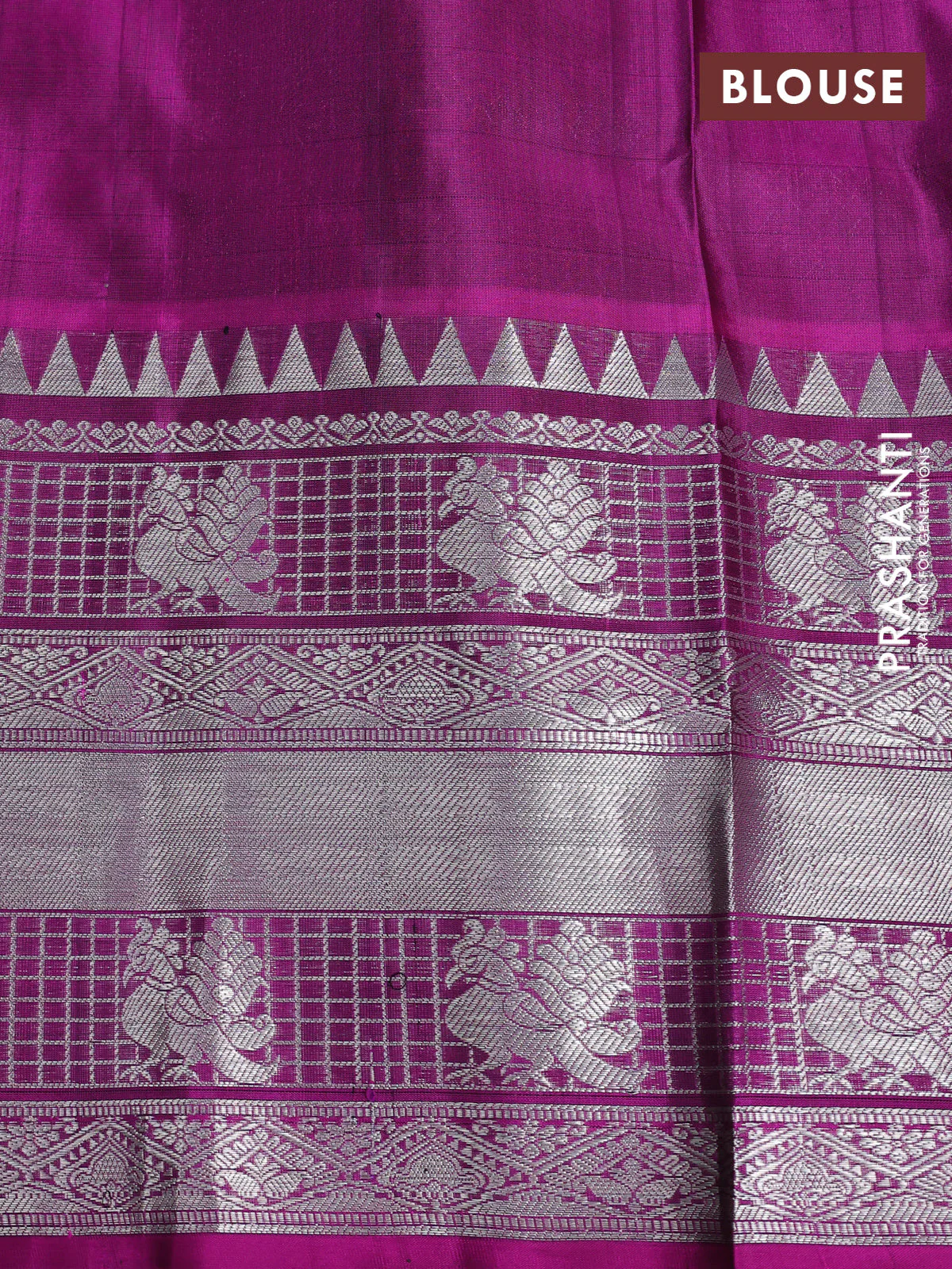 Venkatagiri silk saree grey and purple with silver zari woven buttas and long silver zari woven border - Image 4
