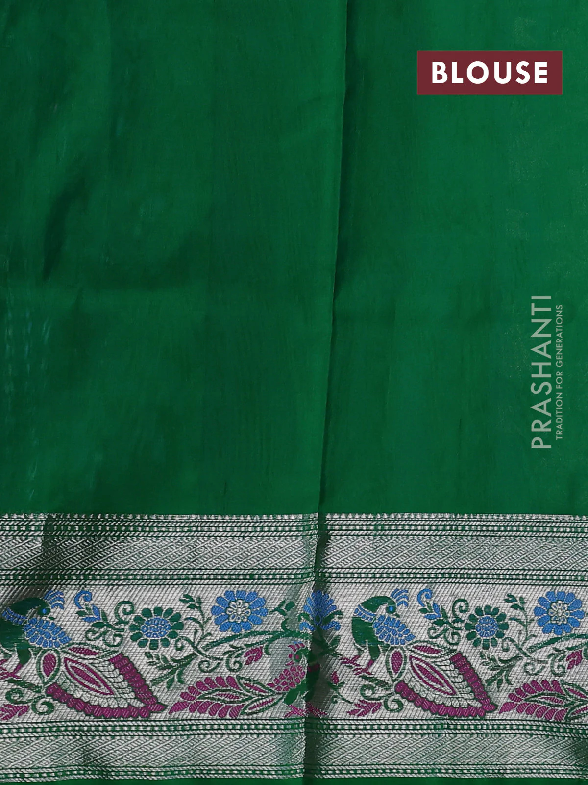 Venkatagiri silk saree light blue and green with allover silver zari weaves and silver zari woven peacock border - Image 4