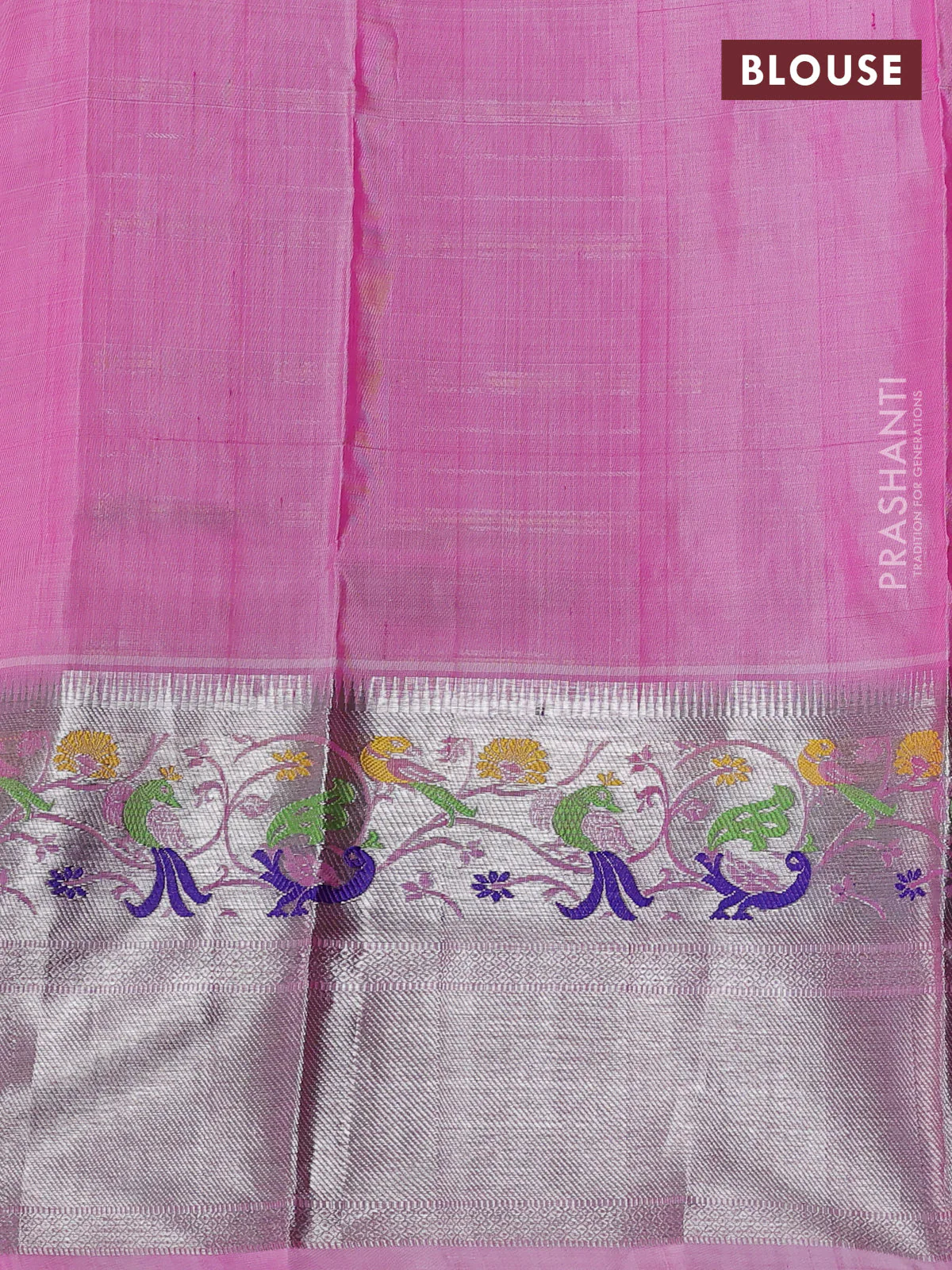 Venkatagiri silk saree light pink with allover zari checks & buttas and long silver zari woven border - Image 4