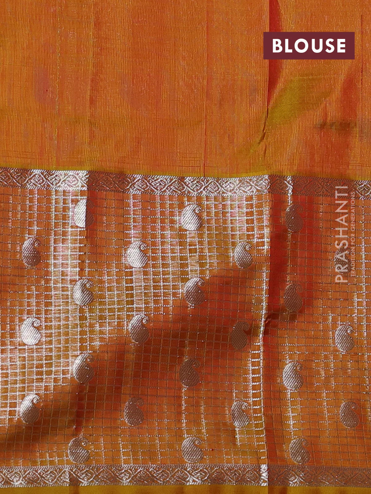 Venkatagiri silk saree maroon and yellow shade with silver zari woven buttas and long silver zari checked border - Image 4