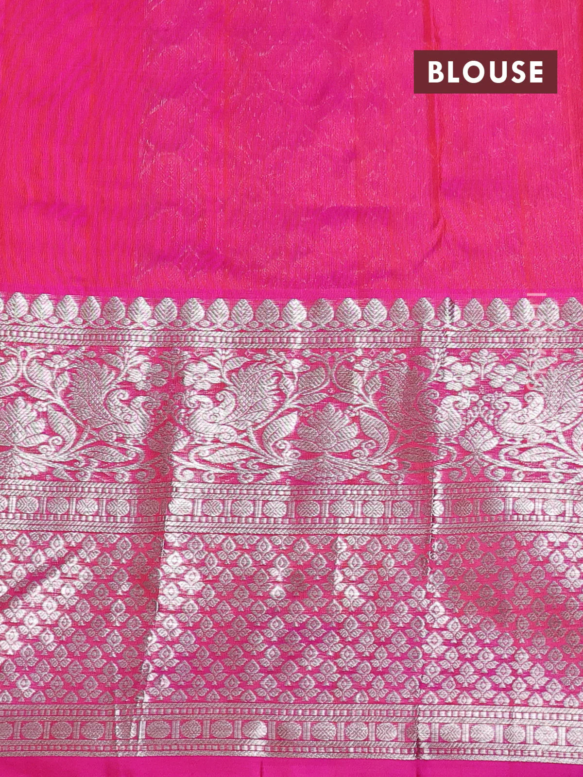 Venkatagiri silk saree orange and pink with silver zari woven buttas and long silver zari woven border - Image 4