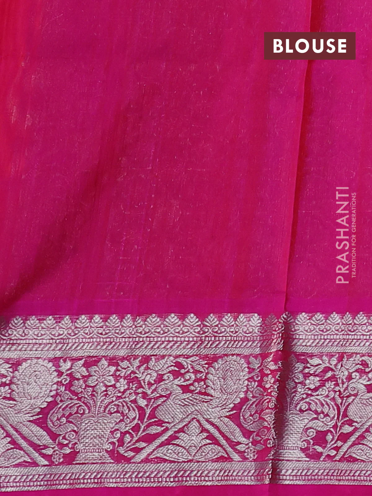 Venkatagiri silk saree orange and pink with silver zari woven peacock buttas and silver zari woven border - Image 4