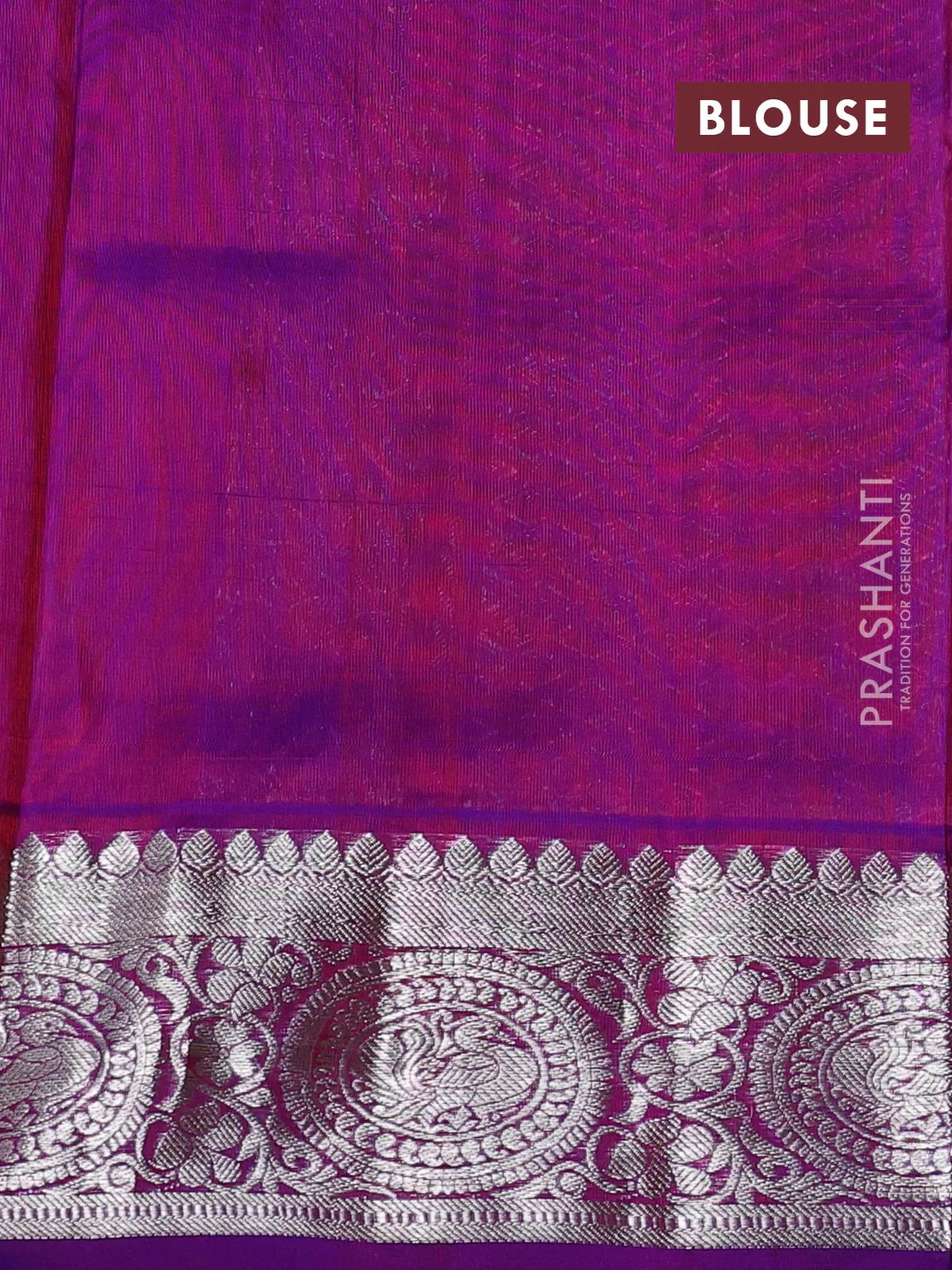 Venkatagiri silk saree orange and purple with silver zari woven buttas and silver zari woven border - Image 4