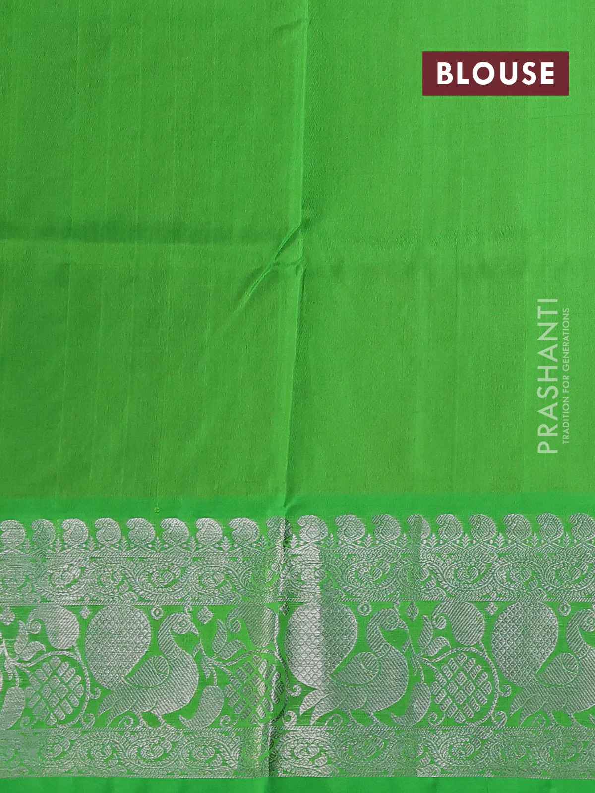 Venkatagiri silk saree red and light green with allover silver zari woven buttas and silver zari woven annam border - Image 4