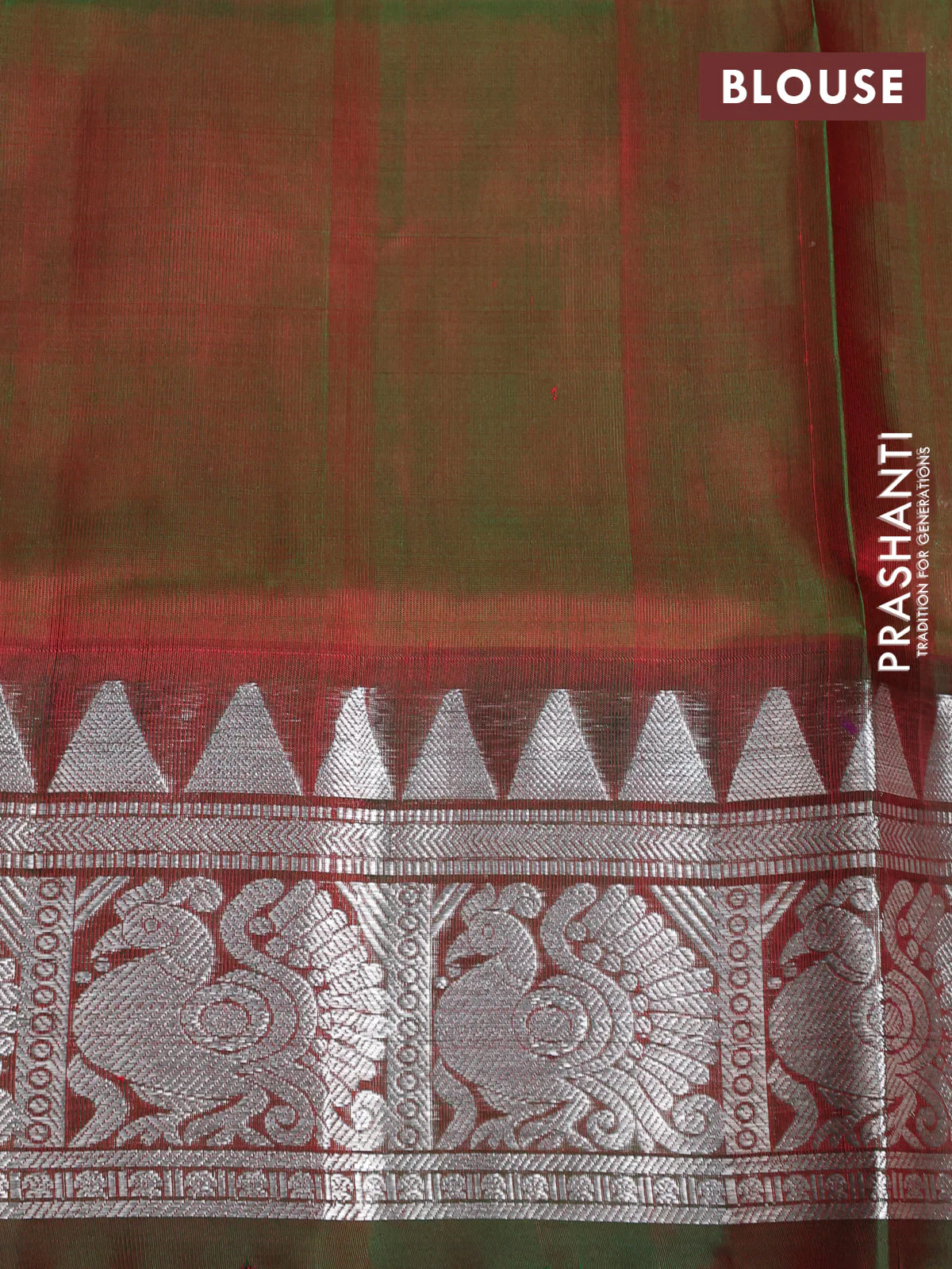 Venkatagiri silk saree red and manthulir green with silver zari woven buttas and silver zari woven border - Image 4