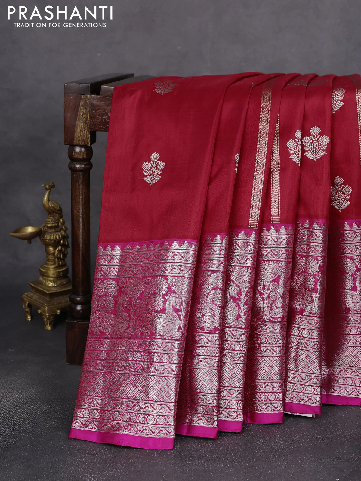Venkatagiri silk saree red and pink with allover zari weaves & buttas and long silver zari woven border