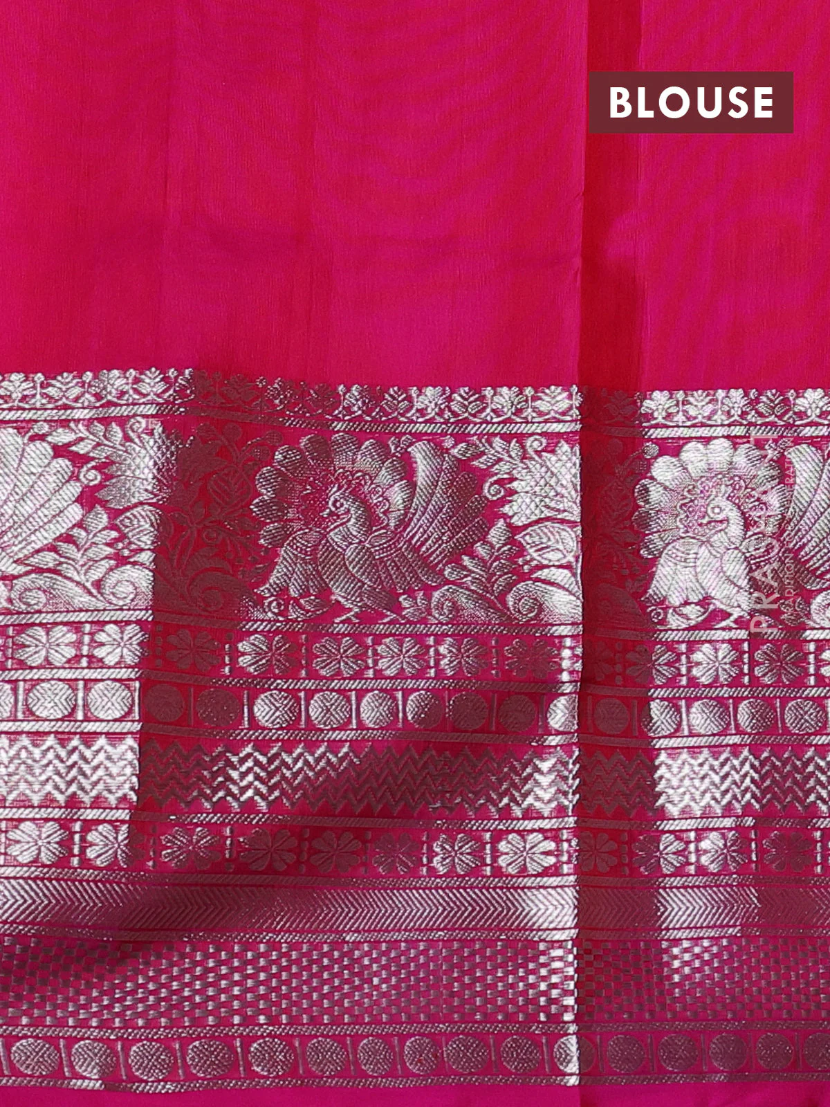 Venkatagiri silk saree red and pink with silver zari woven buttas and long silver zari woven border - Image 4