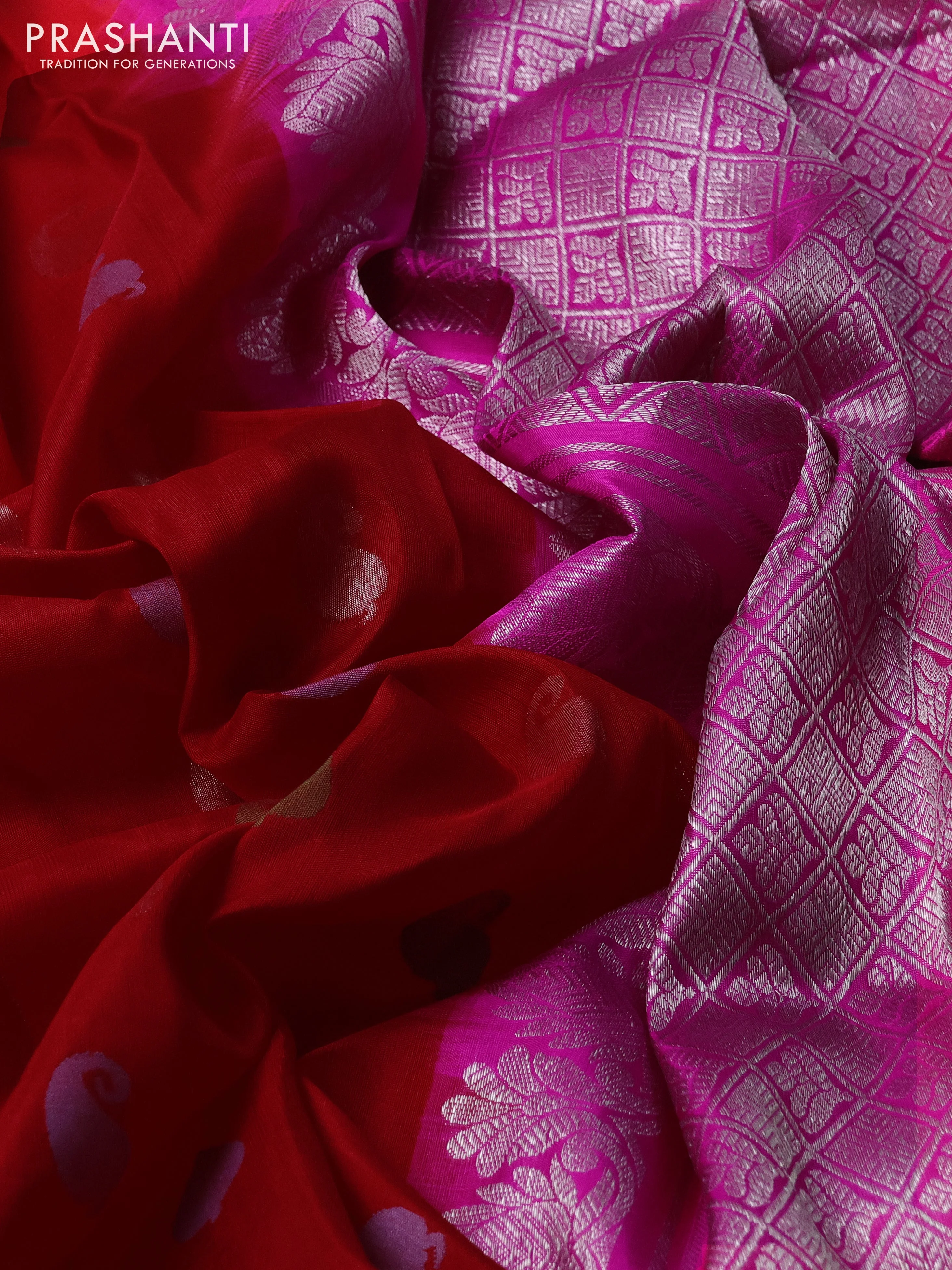 Venkatagiri silk saree red and pink with thread & silver zari woven buttas and silver zari woven border - Image 3
