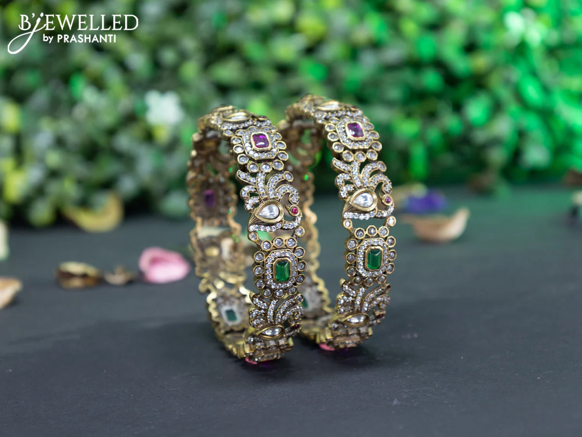 Victorian bangle peacock design with kemp and cz stones - Image 2