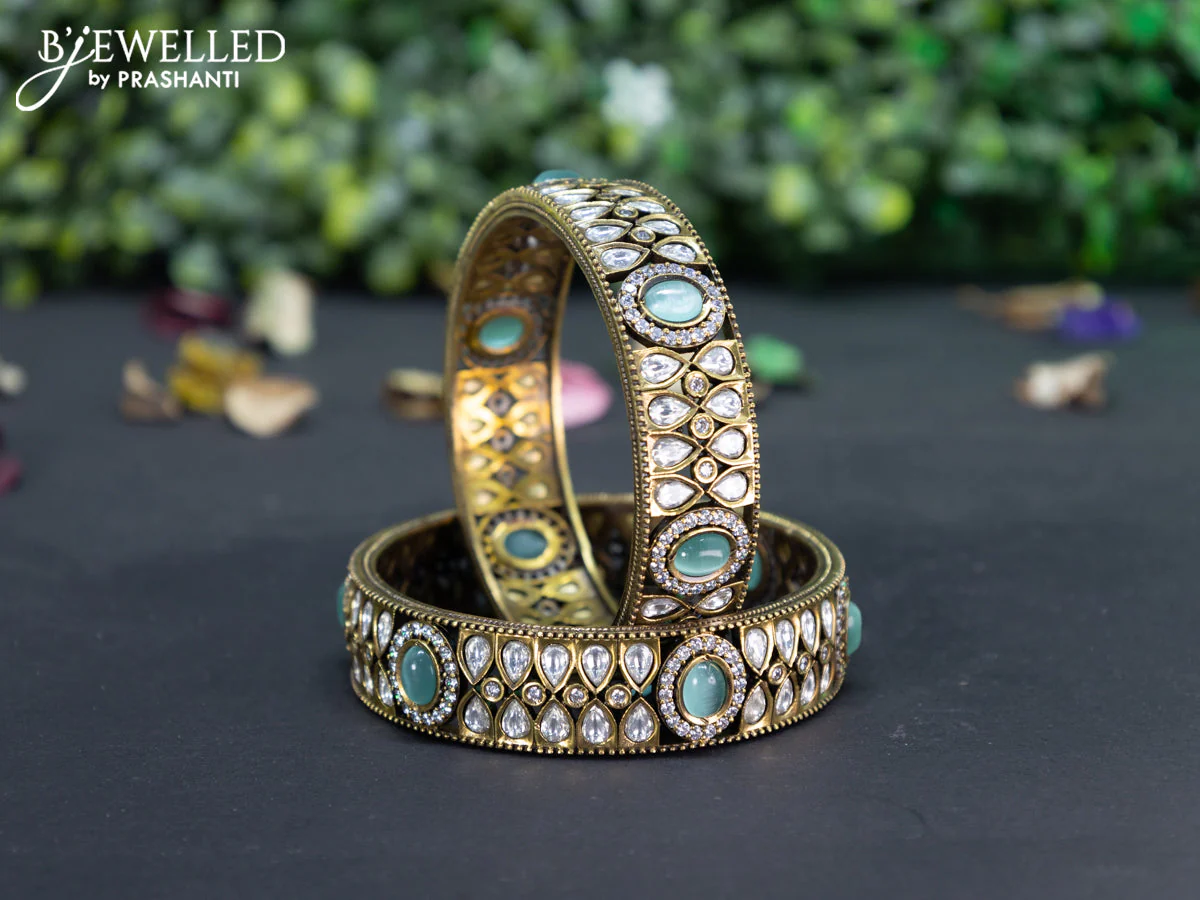 Victorian bangle with mint green and cz stones - Image 2