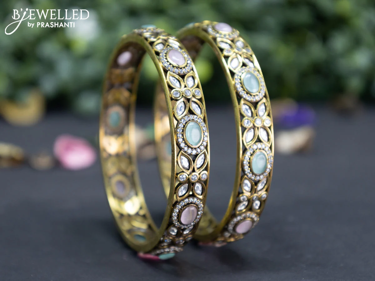 Victorian bangle with mint green & baby pink and cz stones - Image 2