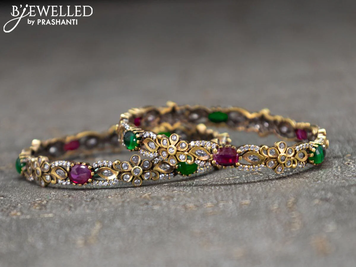 Victorian bangles floral design with kemp and cz stones