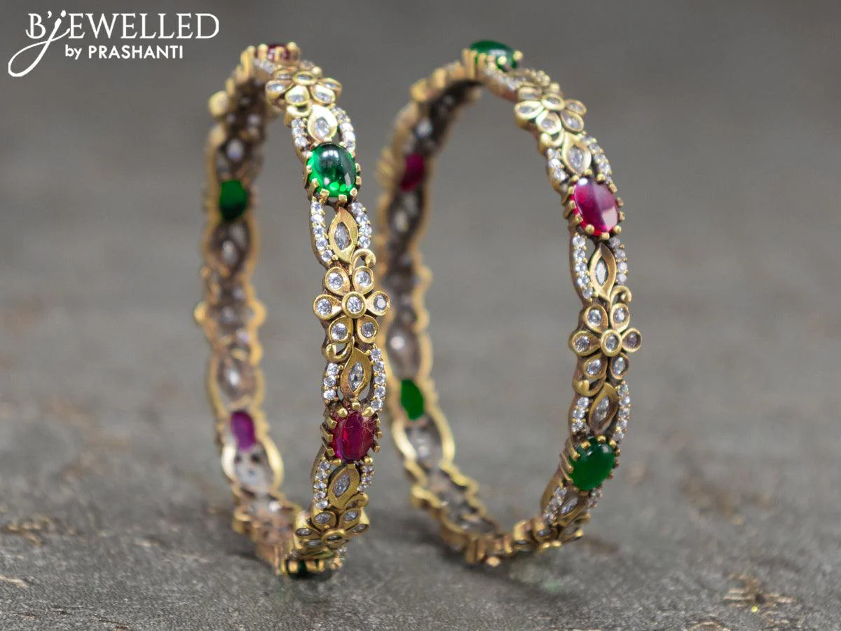 Victorian bangles floral design with kemp and cz stones - Image 2