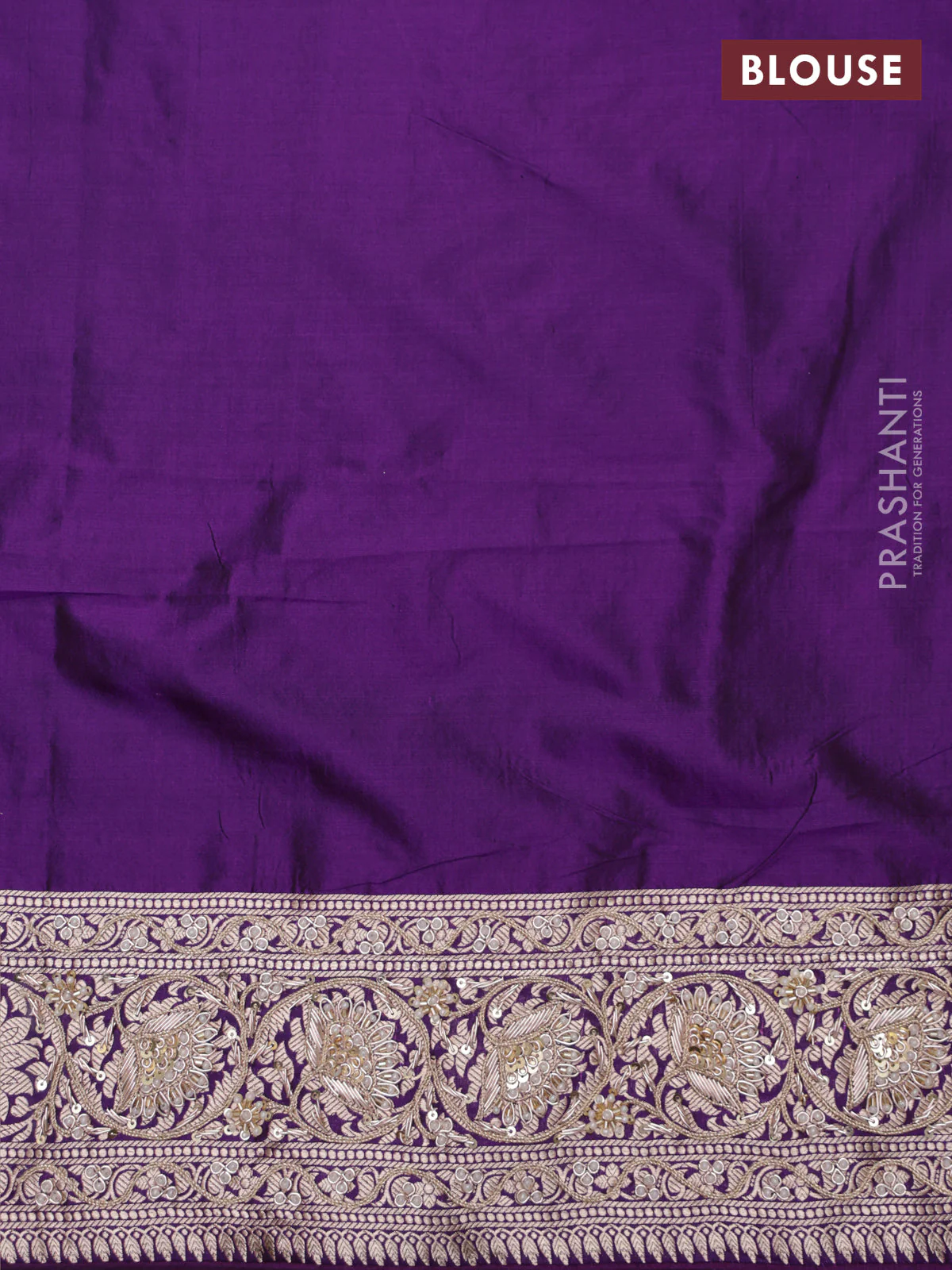 Violet Banarasi Uppada silk saree with allover zari weaves & embroidery border - Image 6