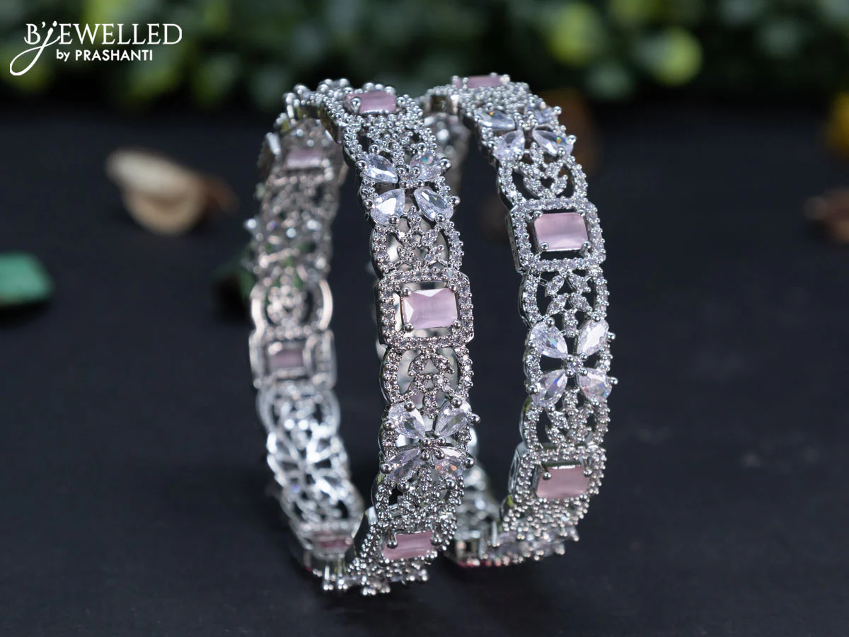 Zircon bangle floral design with baby pink and cz stones - Image 2