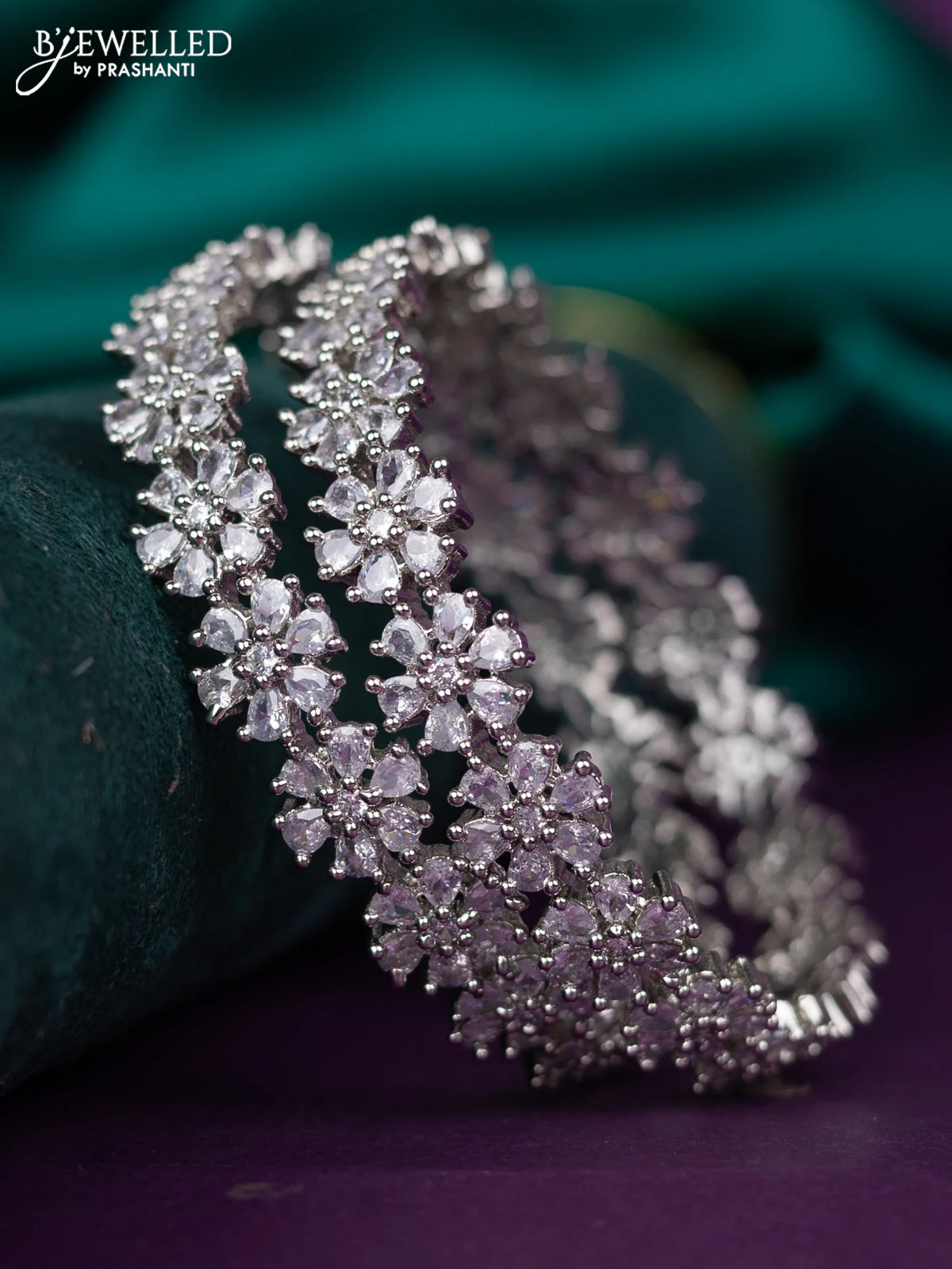 zircon bangle floral design with cz stones