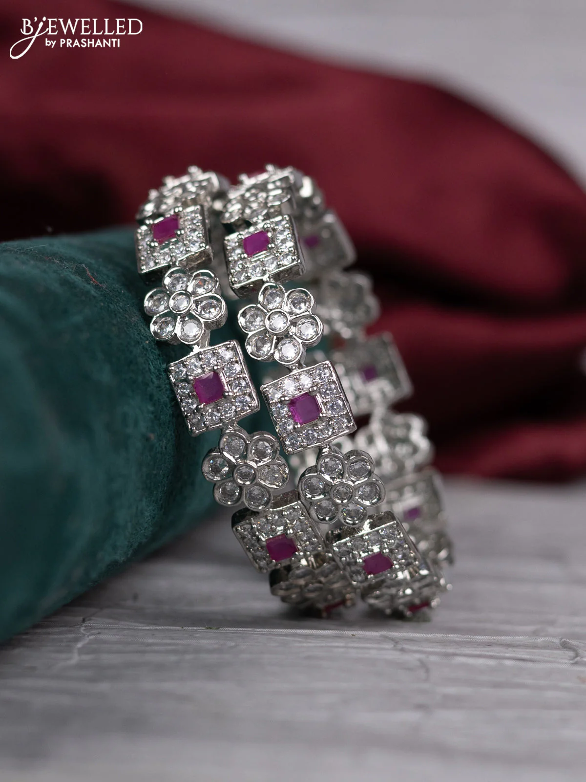 zircon bangle floral design with cz stones