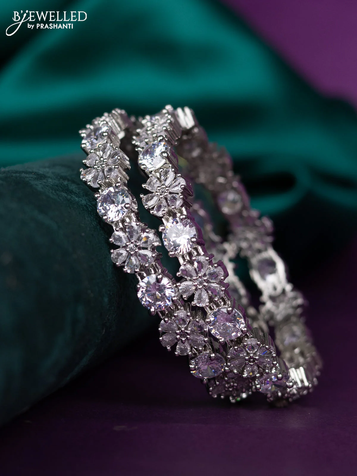 zircon bangle flower design with cz stones