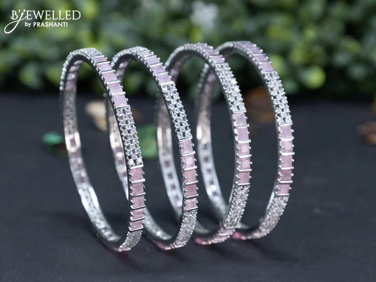Zircon bangle with baby pink and cz stones - Image 2