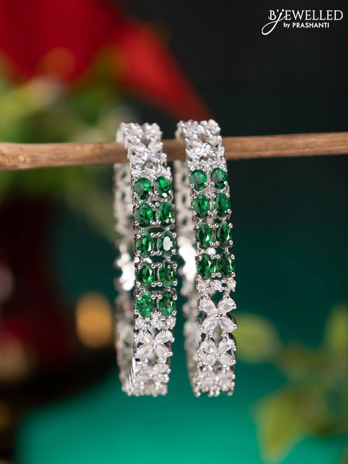 Zircon bangle with emerald and cz stones