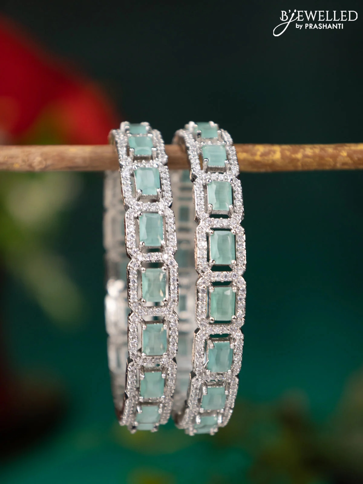Zircon bangle with mint green and cz stones