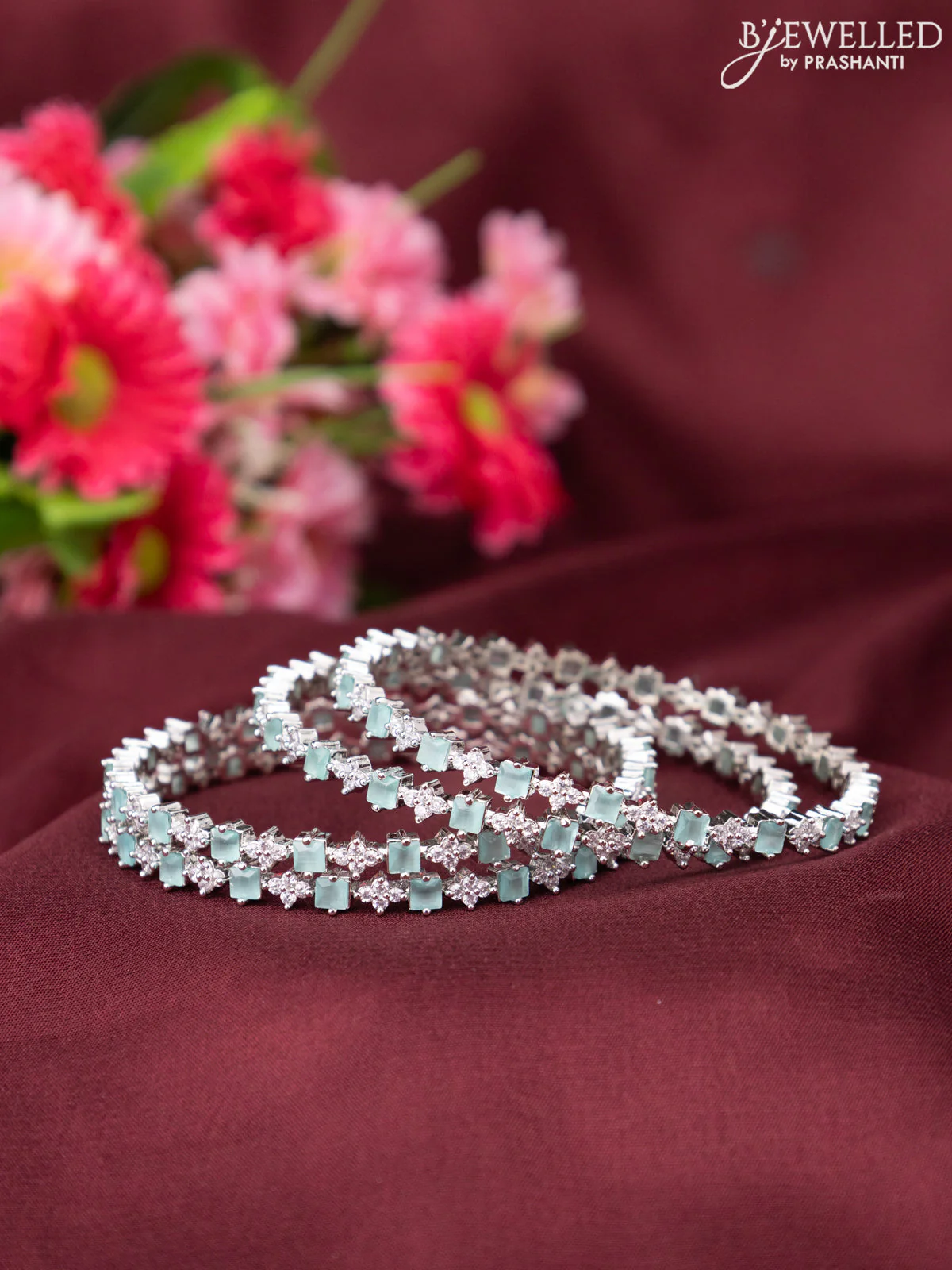 Zircon bangle with mint green and cz stones