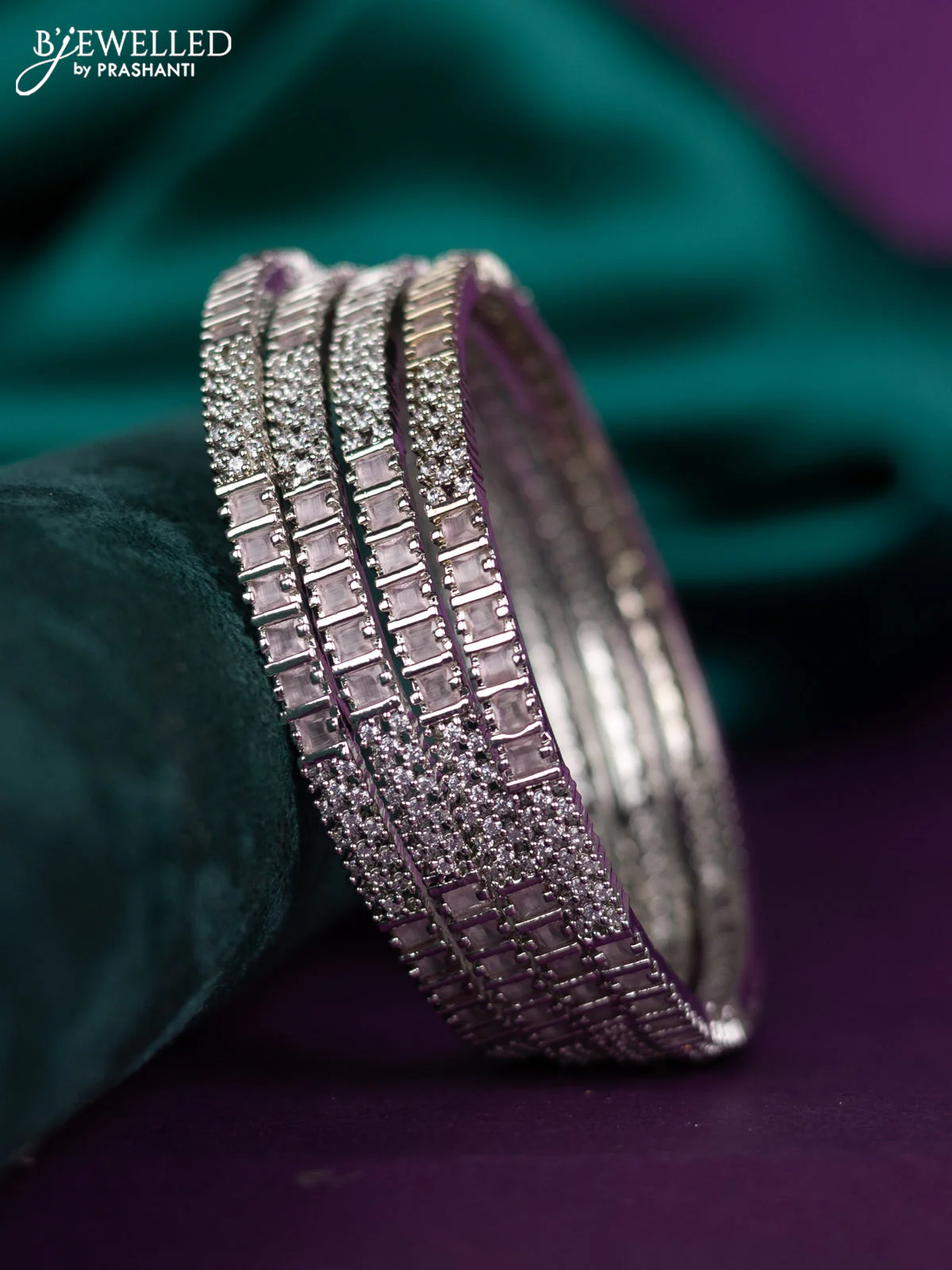 zircon bangle with pastel pink and cz stones