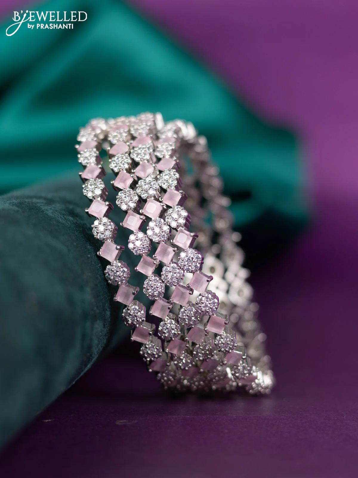zircon bangle with pastel pink and cz stones