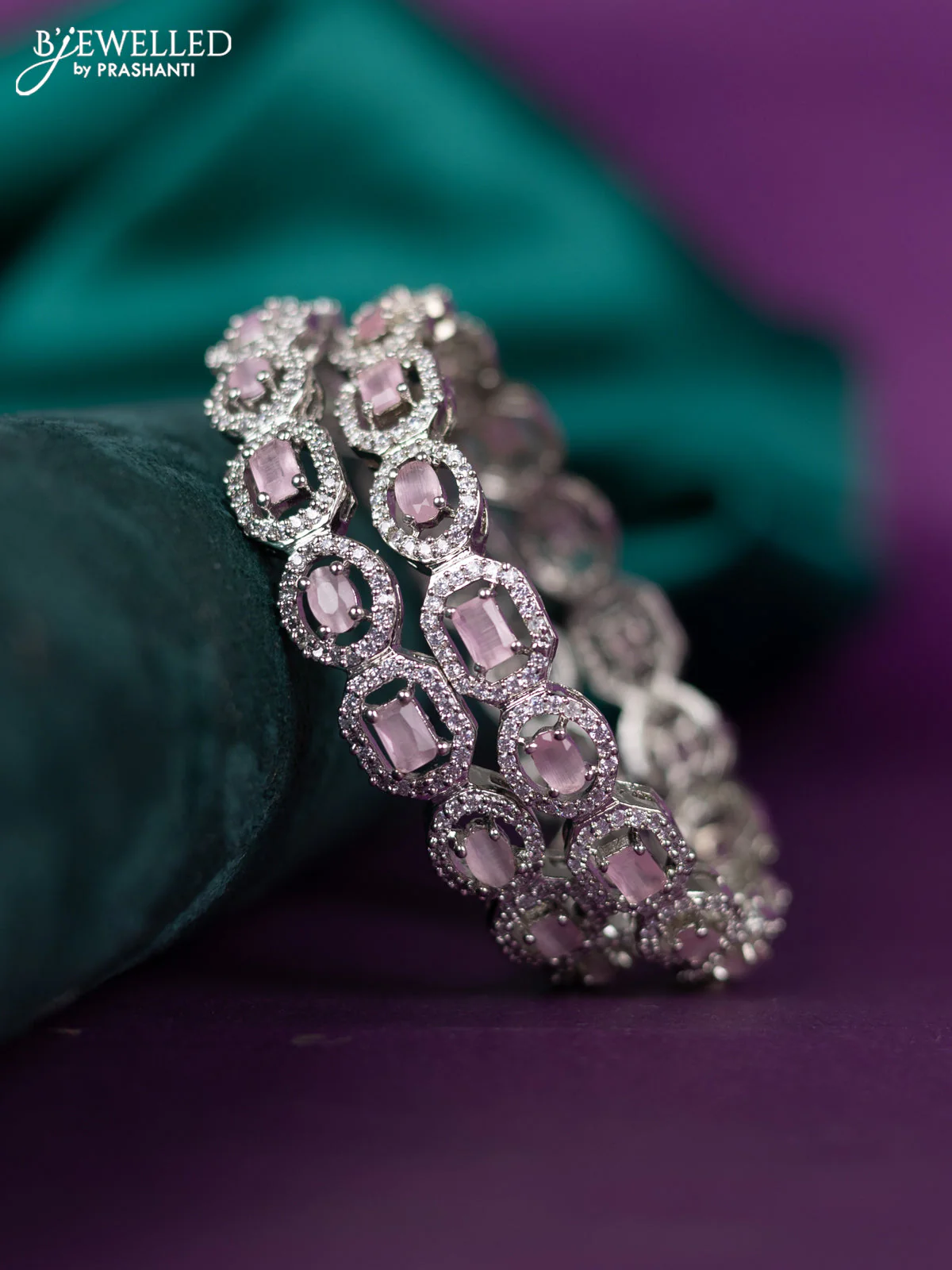 zircon bangle with pastel pink and cz stones