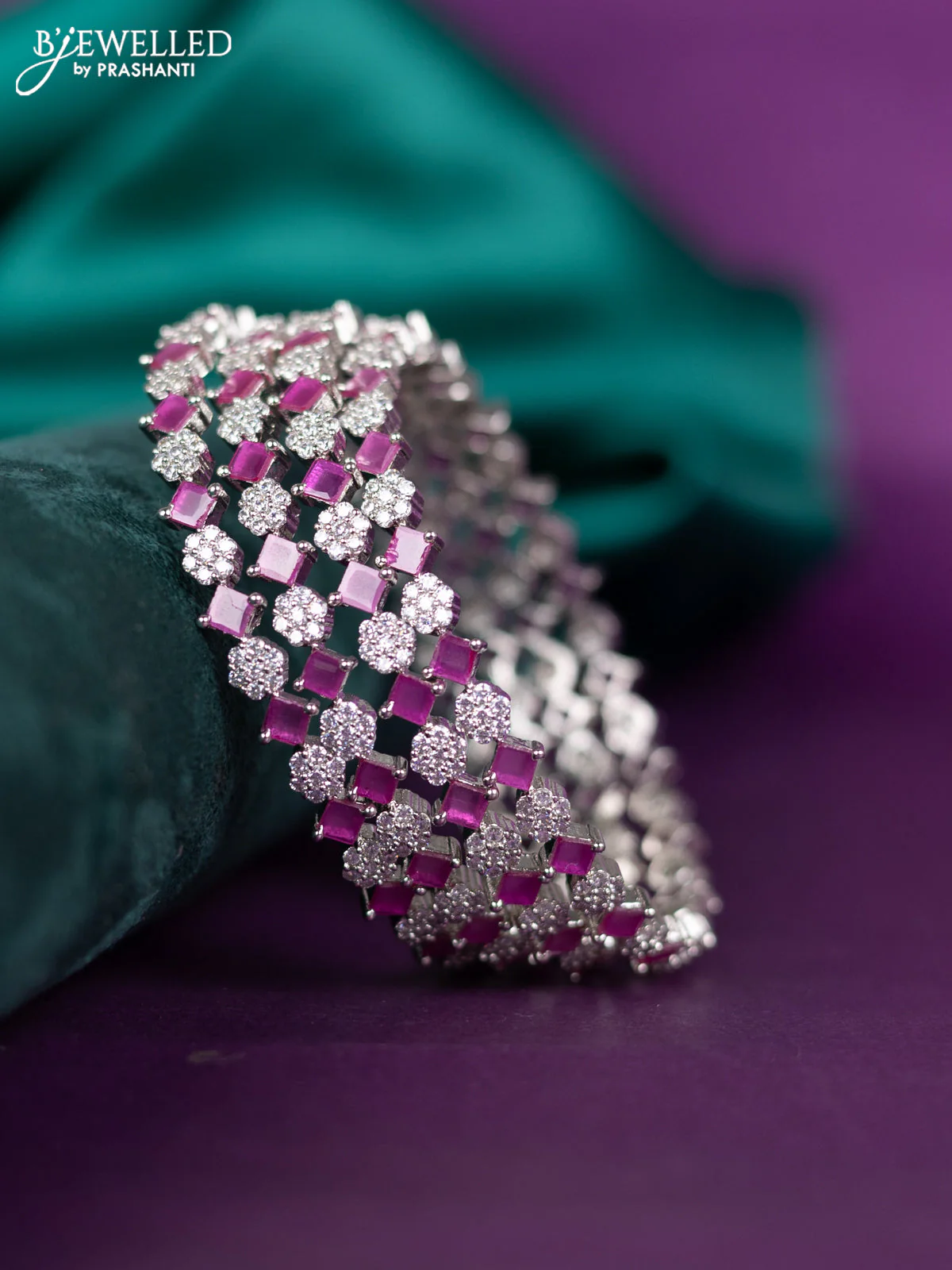 zircon bangle with pink and cz stones